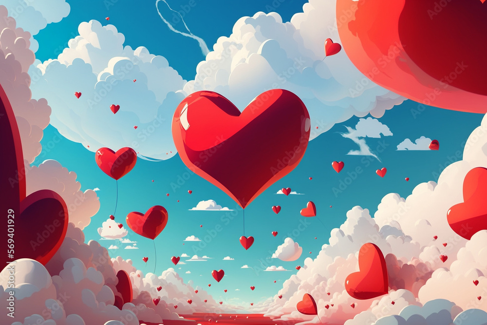 lovable hearts floating in the sky created by generative AI