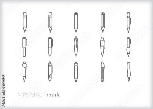 Set of pen and pencil line icons for writing, editing and jotting down notes
