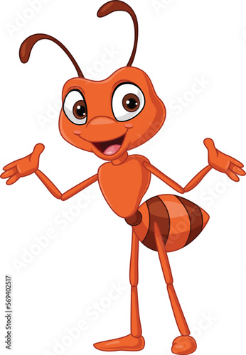 Cartoon cute ant on white background