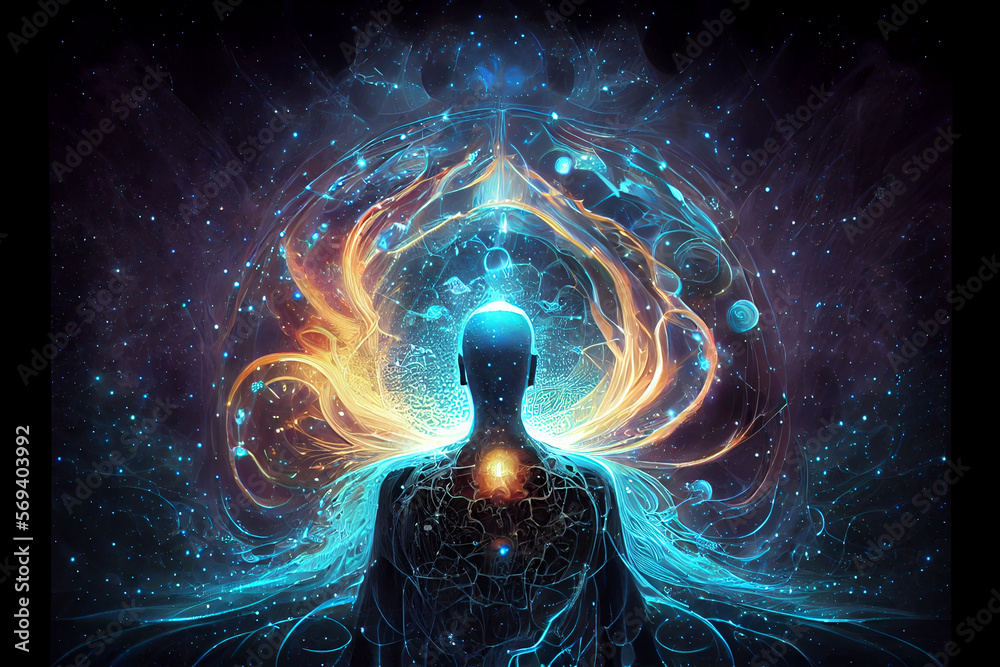 The Source of Consciousness, energy of the universe, life force, prana, the mind of God and spirituality. Generative AI Stock Illustration | Adobe Stock