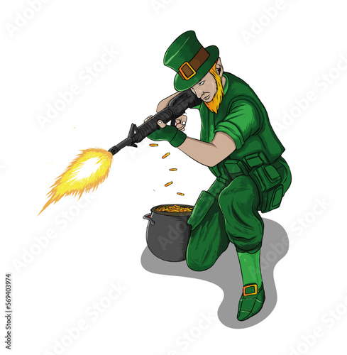 st patricks day leprechaun holding a snipper illustration