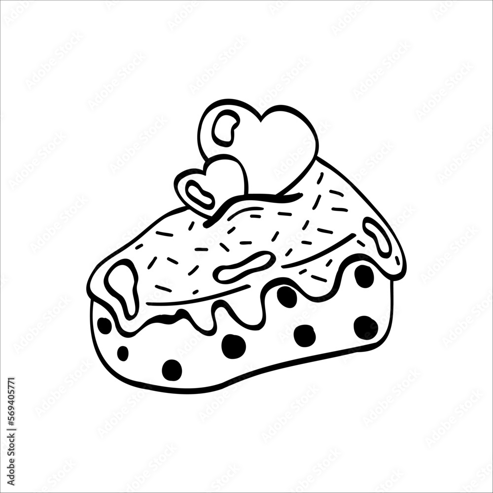 Vector clipart piece of cake in doodle style. For Valentine's Day. On a white background. Vector clipart piece of cake in doodle style. For Valentine's Day. On a white background.
