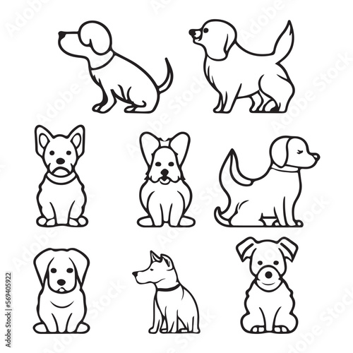 Cute Dog icon set  Dog flat icon in minimalist style. Dog logo black outline vector illustration.