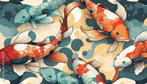 koi fish doodles, art, Made by AI,Artificial intelligence