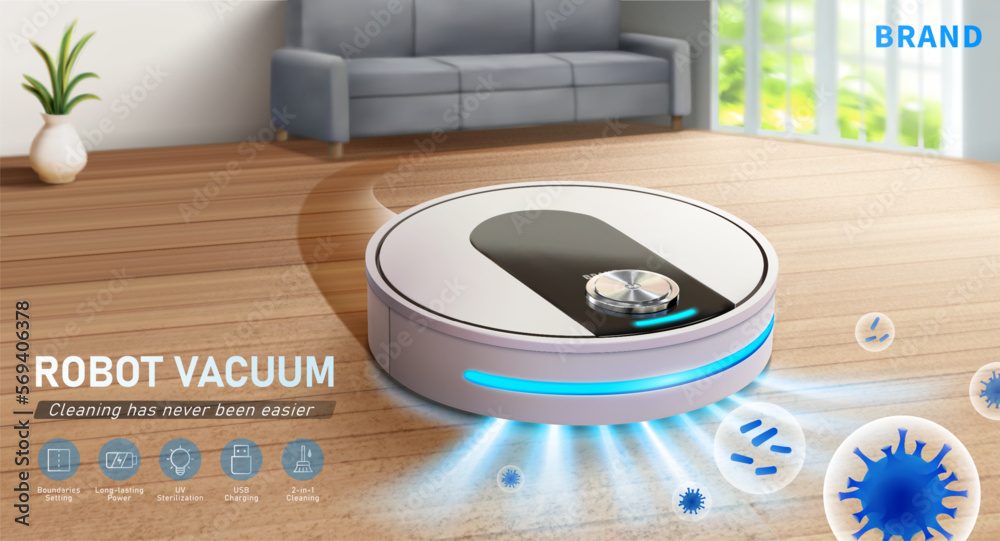 3D robot vacuum cleaner ad Stock Vector Adobe Stock