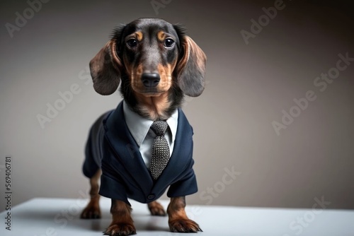 Portrait of a Dachshund dog dressed in a formal business suit