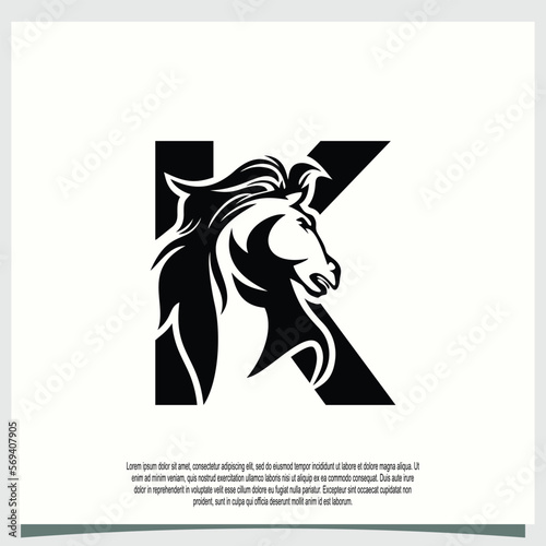 horse head logo design with initial letter k modern concept