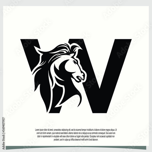 horse head logo design with initial letter w modern concept