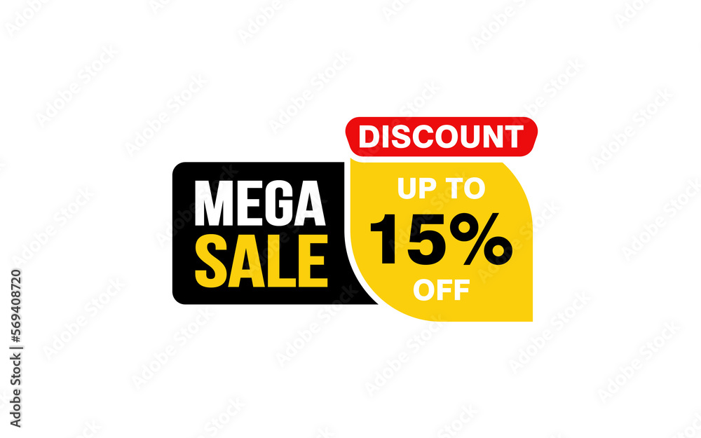 15 Percent MEGA SALE offer, clearance, promotion banner layout with sticker style. 
