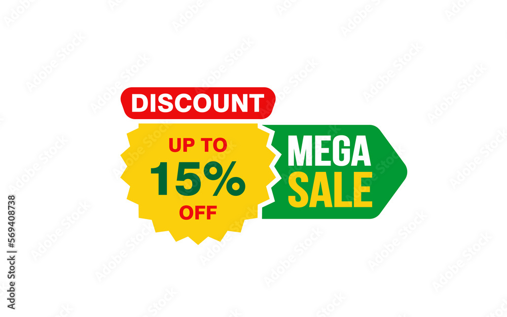 15 Percent MEGA SALE offer, clearance, promotion banner layout with sticker style.
15 Percent MEGA SALE offer, clearance, promotion banner layout with sticker style.