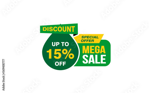 15 Percent MEGA SALE offer, clearance, promotion banner layout with sticker style.   © D'Graphic Studio