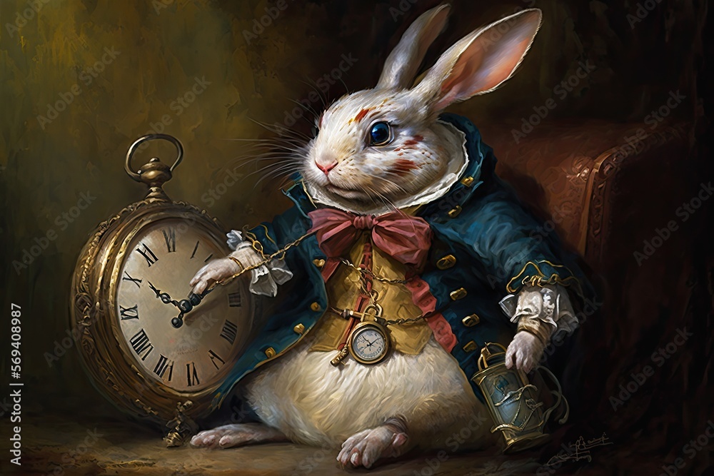 The White Rabbit in a panic, checking his pocket watch and muttering I ...