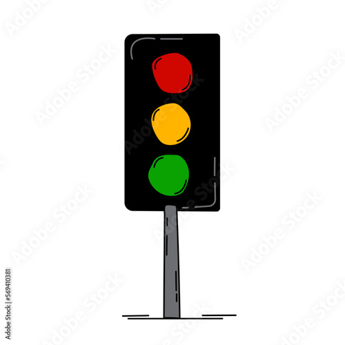 Cartoon traffic light. Vector illustration.