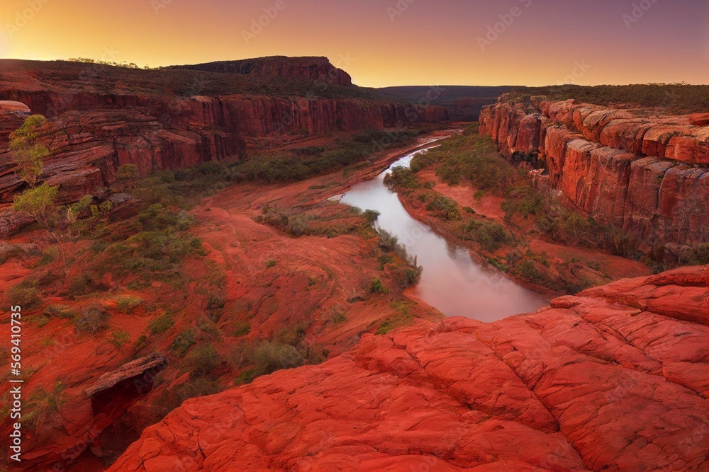 Sunrise over dales gorge in karijini national park, western australia ...