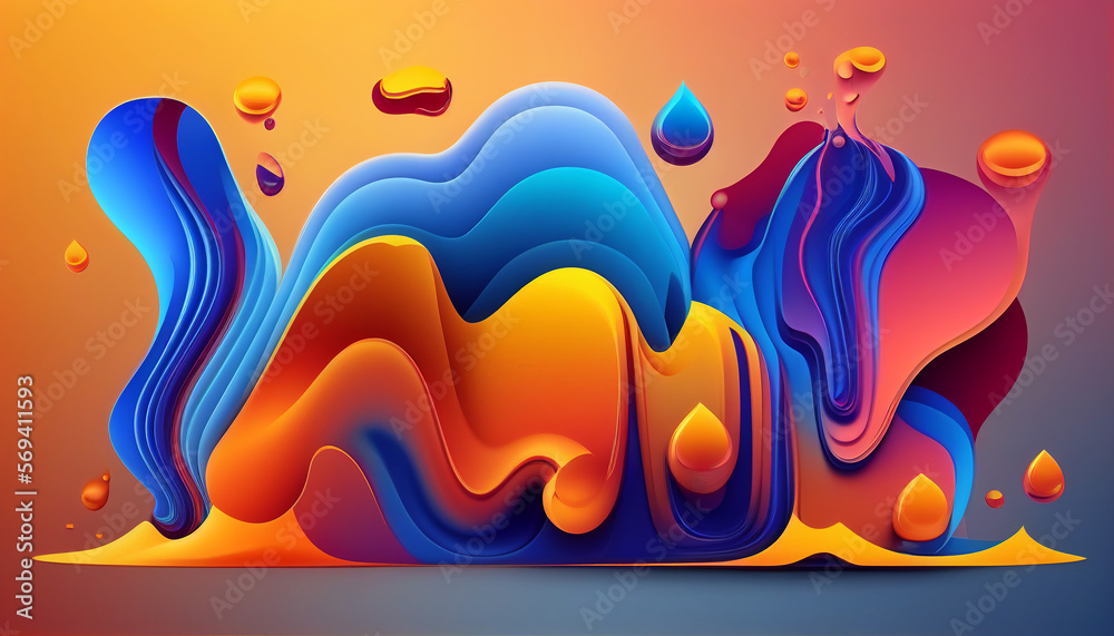 Colorful 3d minimalist abstract liquid gradient background with waves. Generative AI