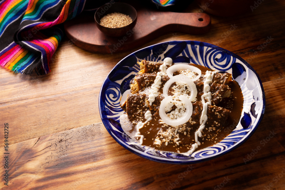 Chicken enmoladas. Also known as mole poblano enchiladas, they are a
