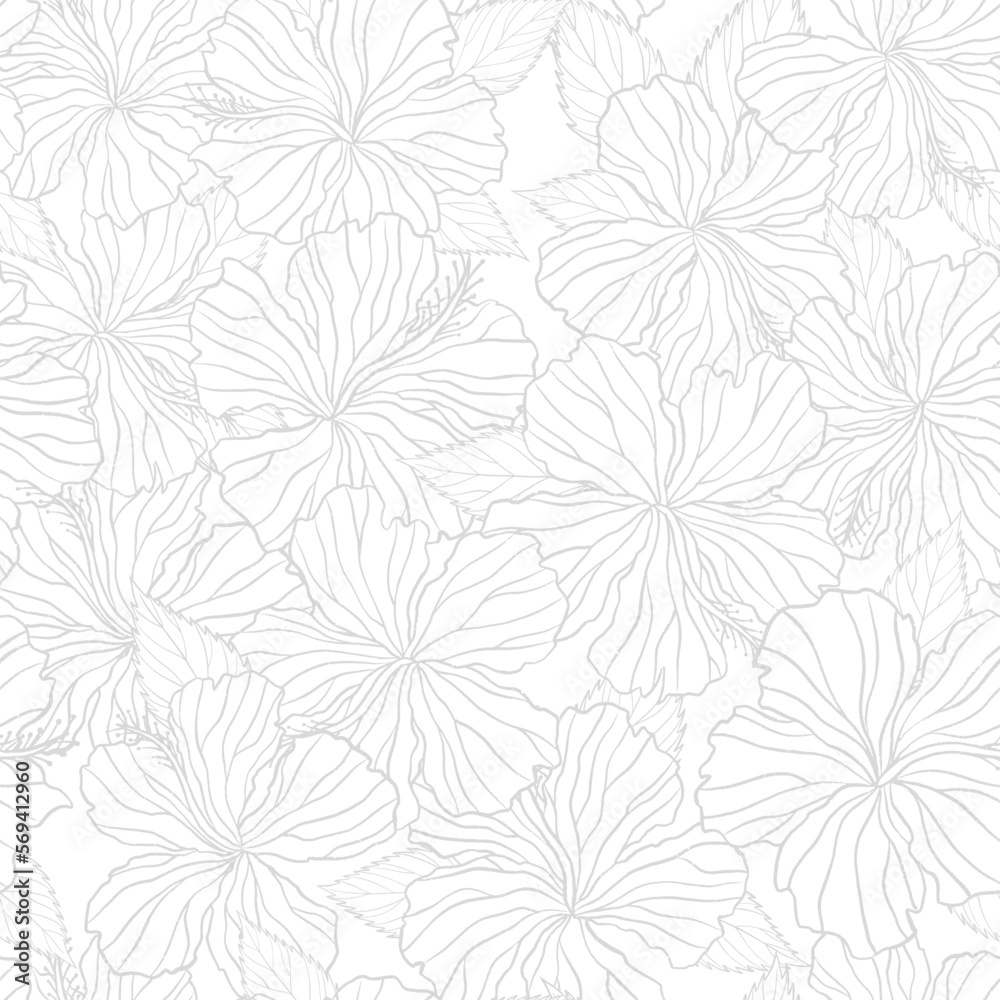 Hibiscus flower seamless pattern. Vector illustration Batik floral design background. 