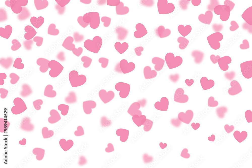 pink  faliing blurry heart confetti  isolated on transparent background, cut out, PNG illustration.