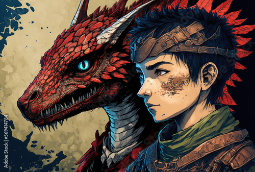 teenage warrior with their dragon companion