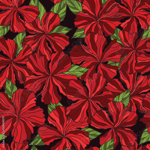 Hibiscus flower seamless pattern. Vector illustration Batik floral design background. 
