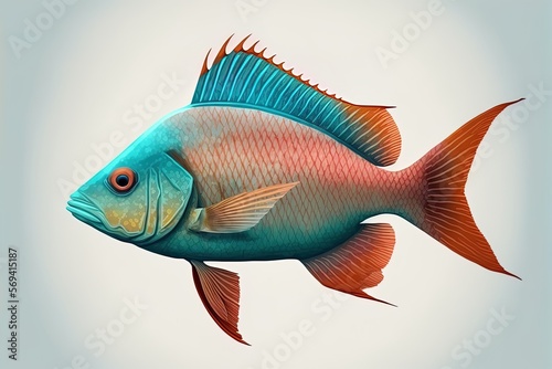 Isolated lateral view of a symphorichthys spilurus (sailfin snapper) Generative AI photo