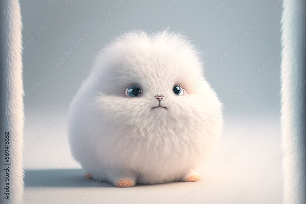 fluffy cartoon white avatar mascot, rabbit like unreal cute animal ...
