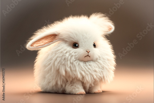 fluffy cartoon white rabbit on a black background, 3d, ultra realistic, super cute and adorable easter baby bunny, furry small animal, big eyes and soft doll toy 
