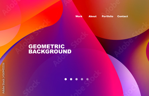 Landing page abstract liquid background. Flowing shapes, round design and circle. Web page for website or mobile app wallpaper