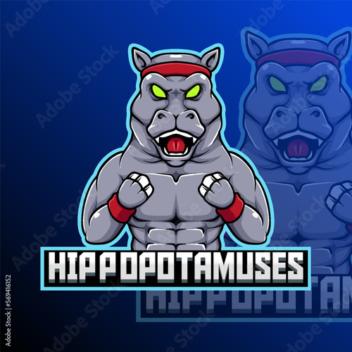 Hippopotamuses Fighter Animal Logo