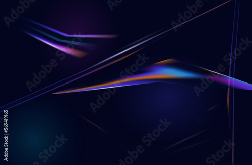 Reflection beam, lens. Rainbow light, northern lights effect, spectrum. A flash of bright crystal light, a glowing lasar beam in space. Flicker and focus, shine through the prism of the lens. Vector.