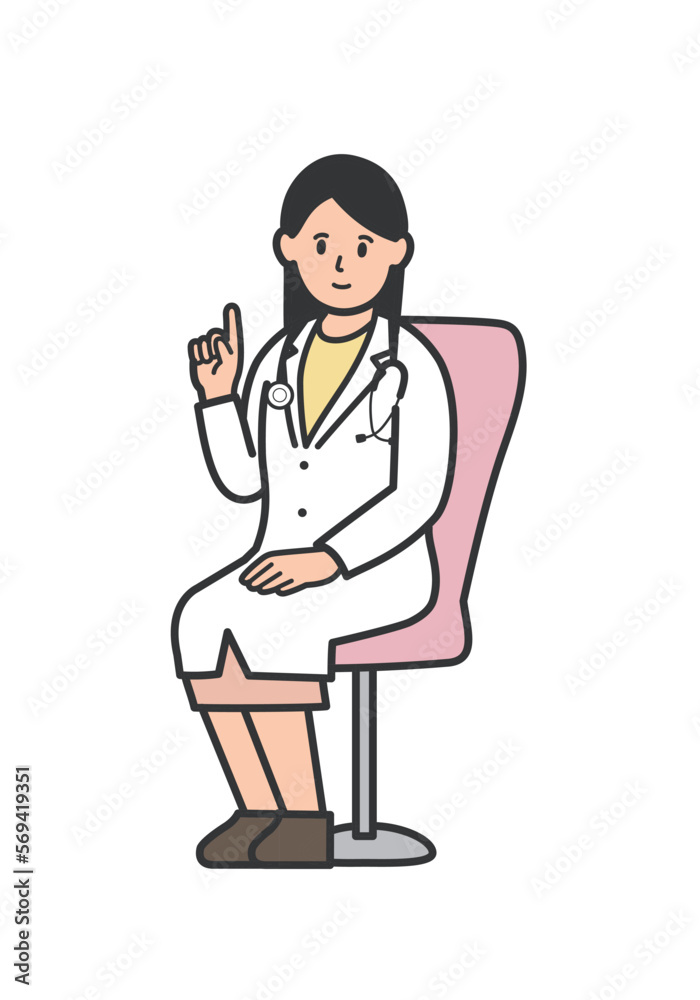 椅子に座る女性医師のイラスト