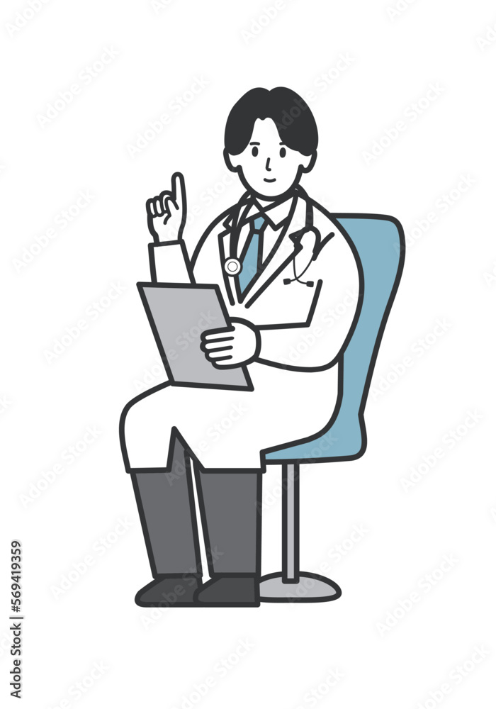椅子に座る男性医師のイラスト