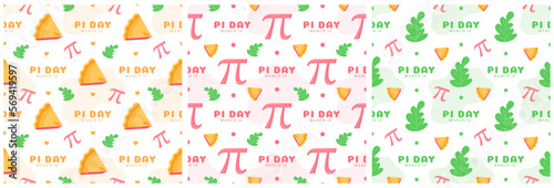 Set of Pi Day Seamless Pattern Design with Mathematical Constants or Baked Pie in Template Hand Drawn Cartoon Flat Illustration