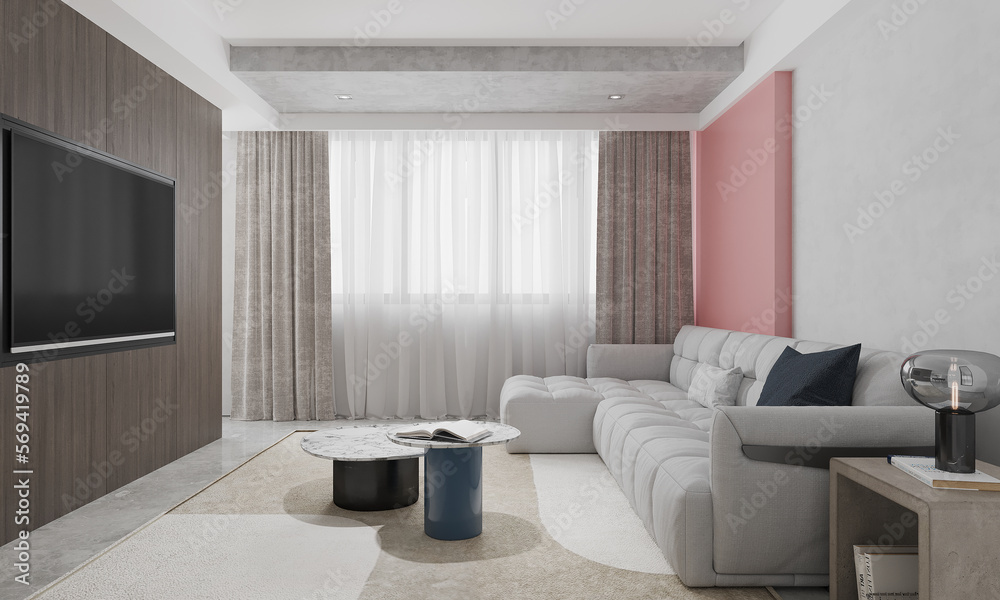 The modern luxury interior of the living room is bright and clean. 3D illustration The modern luxury interior of the living room is bright and clean. 3D illustration