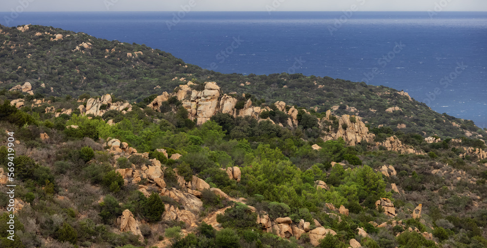 Rocky Coast by the Sea. Sardinia, Italy. Nature Background.