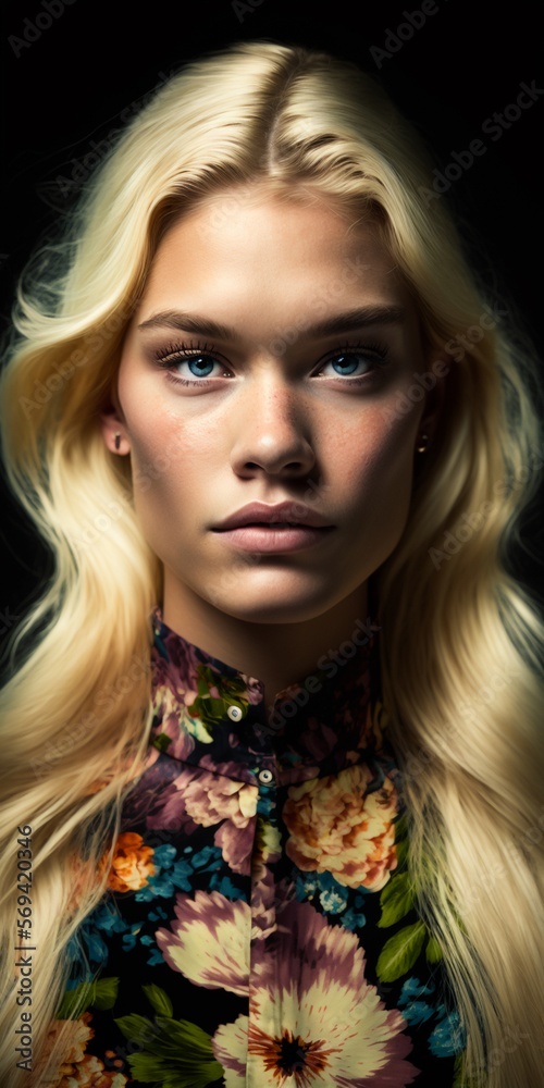 Obraz premium Portrait eines hübschen norwegisch schwedisch weiblichen Model im Fotostudio, ai generativ
