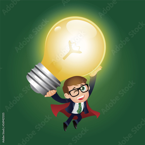 People Set - Business - Super businessman holding up huge light bulb