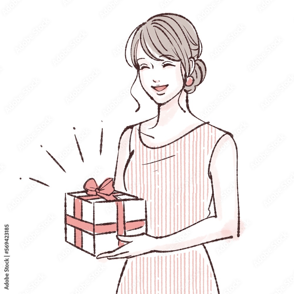 プレゼント/ギフト/誕生日/記念日/サプライズ/プレゼントを渡す/女性のイラスト素材 プレゼント/ギフト/誕生日/記念日/サプライズ/プレゼントを渡す/女性のイラスト素材
