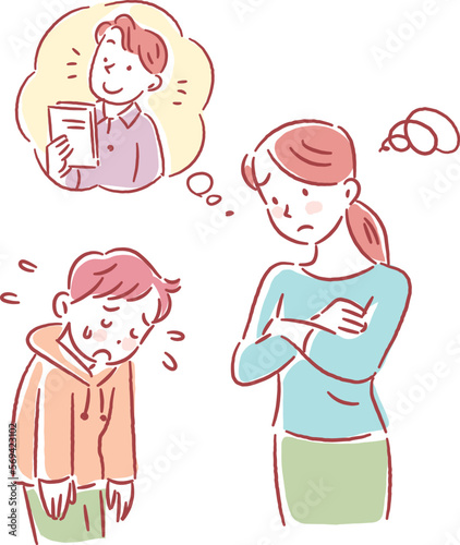 よその子と比べて男の子を叱る若いお母さん