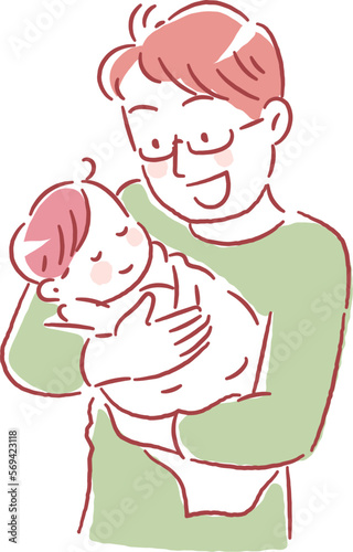 嬉しそうに赤ちゃんを抱っこする若いお父さん