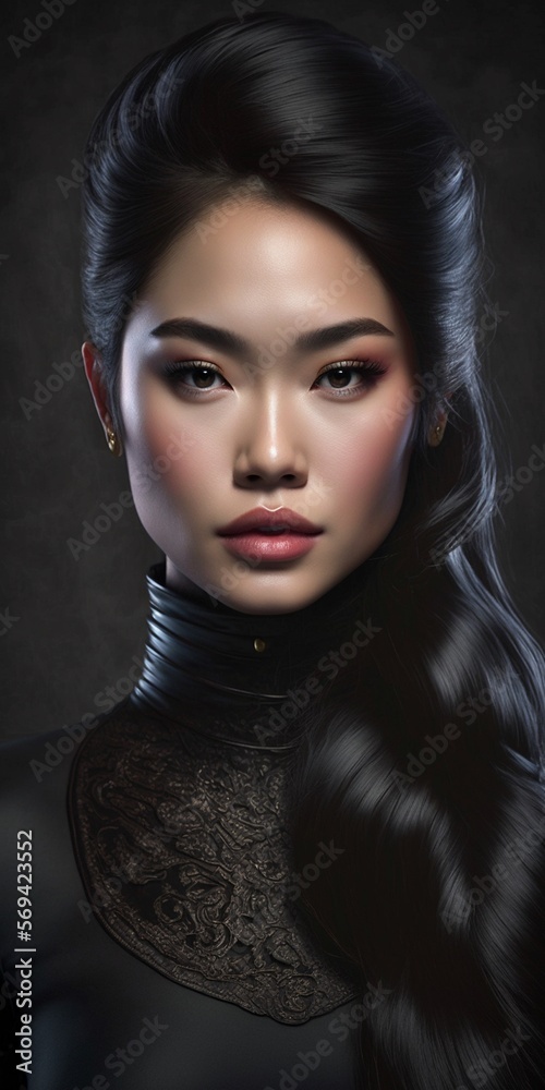 Hübsche Thailänderin Frau Model Gesicht mit tollem Make-Up Nahaufnahme. ai generativ Hübsche Thailänderin Frau Model Gesicht mit tollem Make-Up Nahaufnahme. ai generativ
