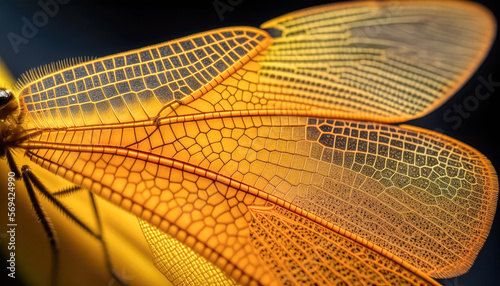 A closeup of a dragonfly's wing, Sympetrum flaveolum, Yellow-winged Darter - Generative AI