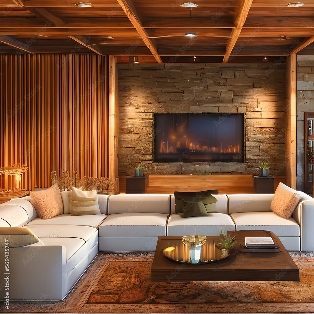 Fototapeta premium Warm and inviting rustic family room2, Generative AI