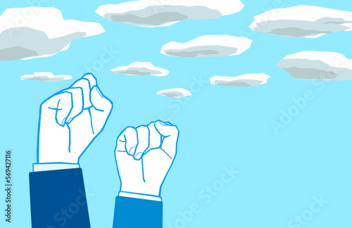 青空を背景に拳を掲げるイラスト