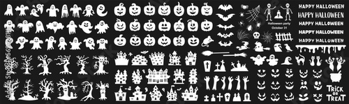 Big set of silhouettes of Halloween on a white background. Vector illustration
