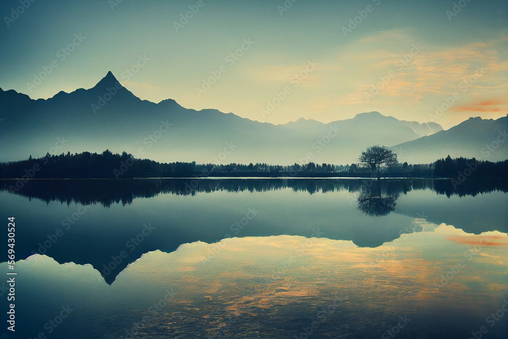 Wallpaper background of a beautiful lake scenery. Generative AI