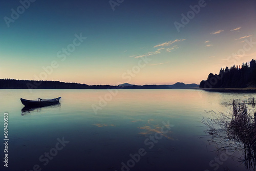 Wallpaper background of a beautiful lake scenery. Generative AI © Julian