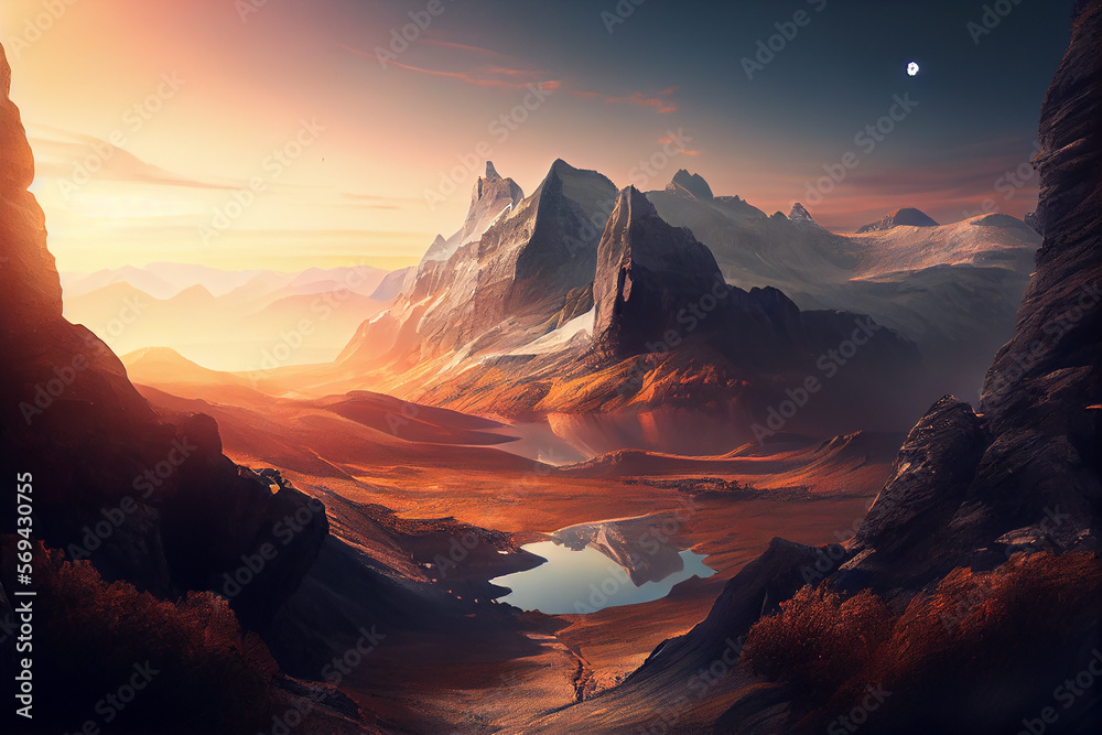 Wallpaper background of beautiful mountain view. Generative AI