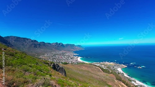 view of the sea from Lion's Head mountain. Camps Bay, Table mountain. Cape Town South Africa
