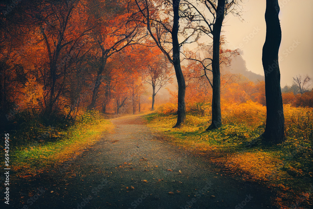 Fototapeta premium Wallpaper background of beautiful fall scenery. Generative AI